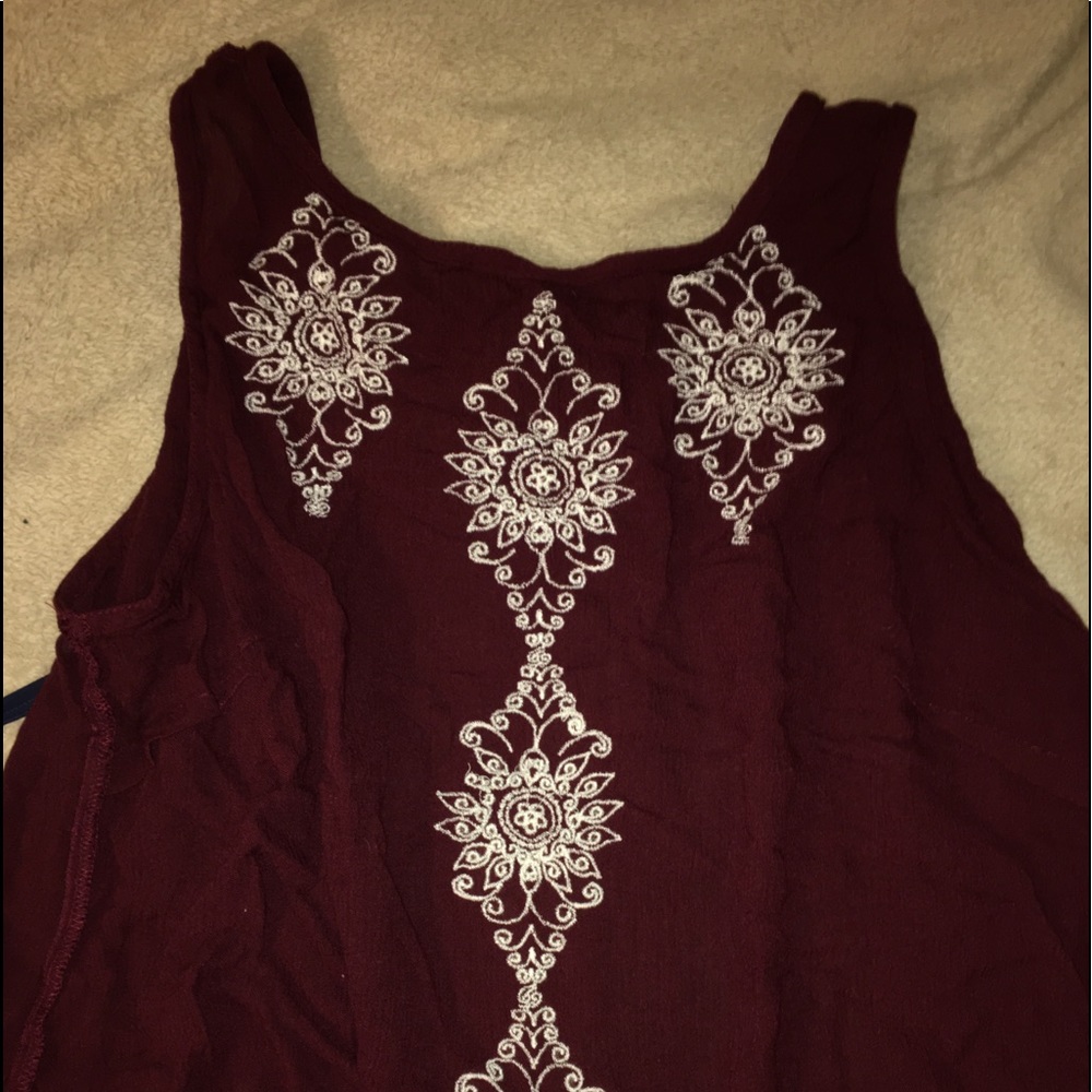 maroon embroidered backless tank